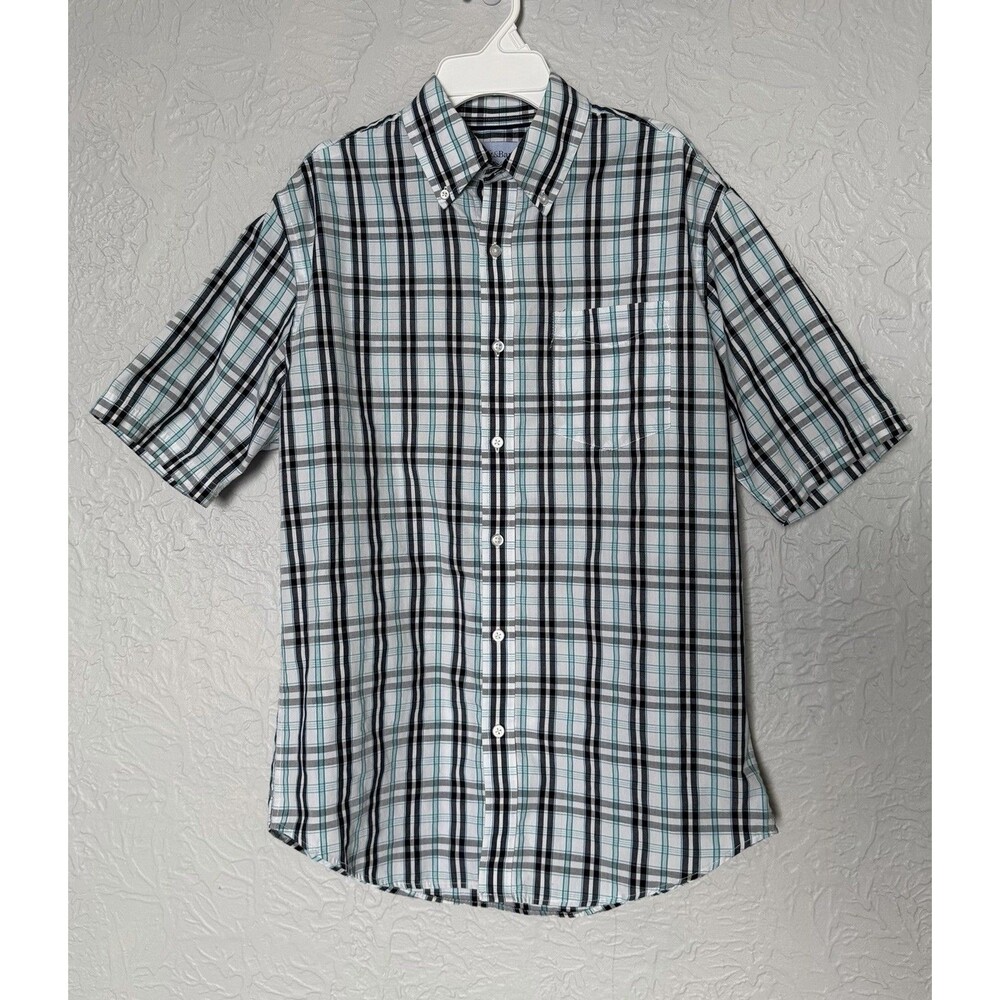 Croft & Barrow Button Down Shirt Mens Small Easy Care Blue Plaid Short Sleeve